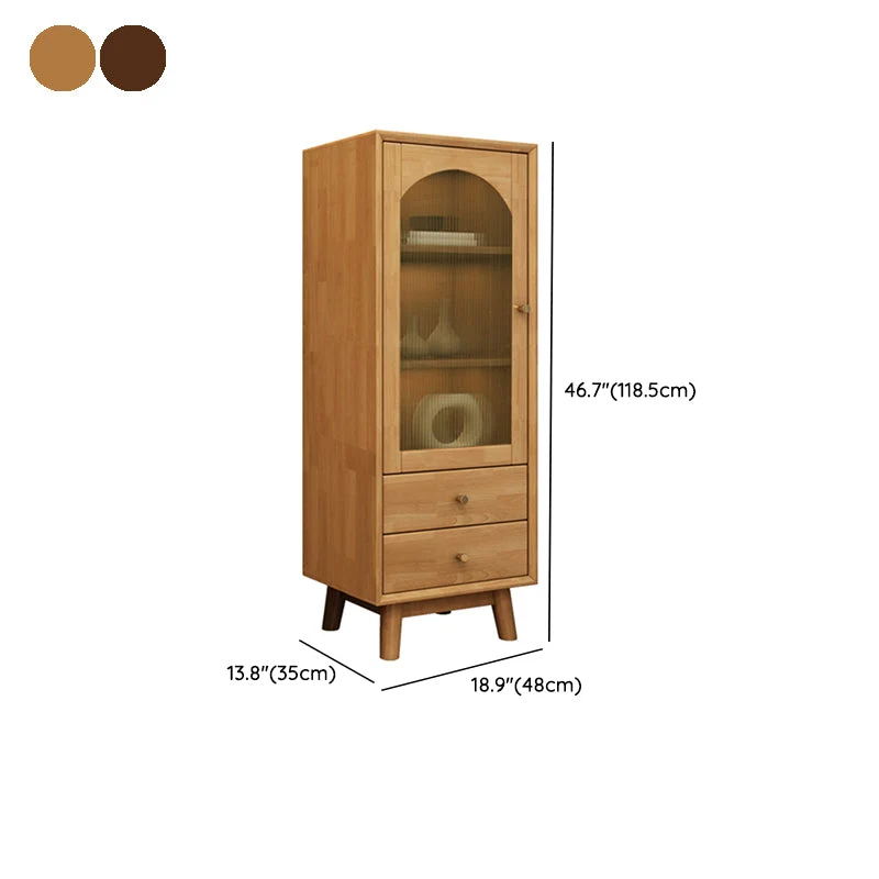 Mid Century Solid Wood 1-Door Cabinet Glazen Paned Side Cabinet 2-Drawer 19l