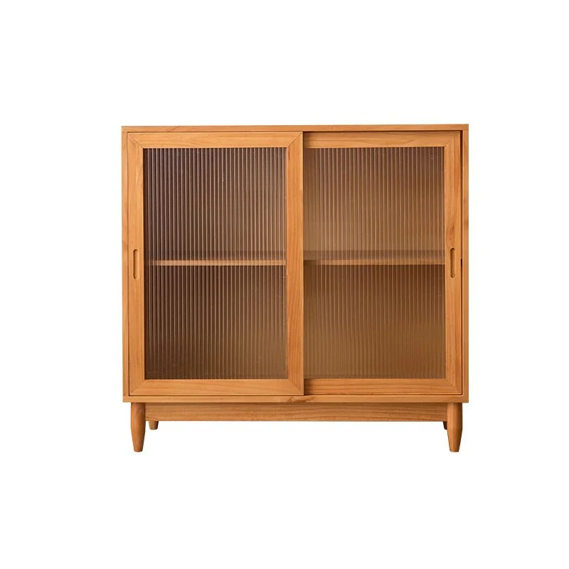 Mid-Century Eigentijds Cabinet Glass Doors Pine Wood Cabinet 31l