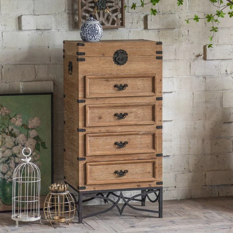 Mid-century Modern Hout Rectangle Iron Legs Accent Cabinet Drawer 22l