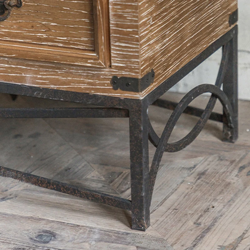 Mid-century Modern Hout Rectangle Iron Legs Accent Cabinet Drawer 22l