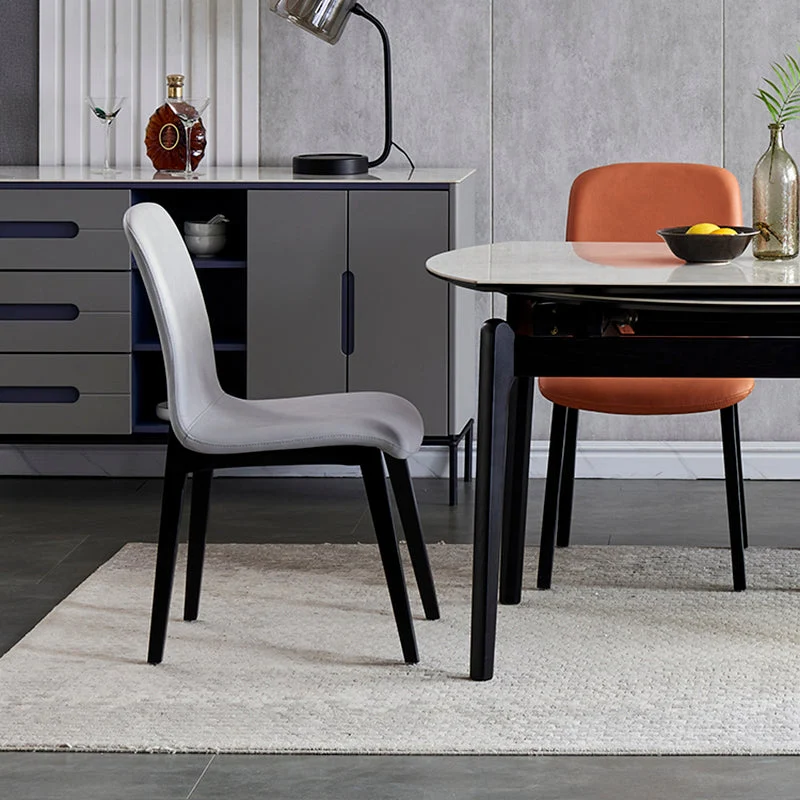 Minimalist Design PU Leder Dining Chairs Solid Back Chair Wooden Legs Grey