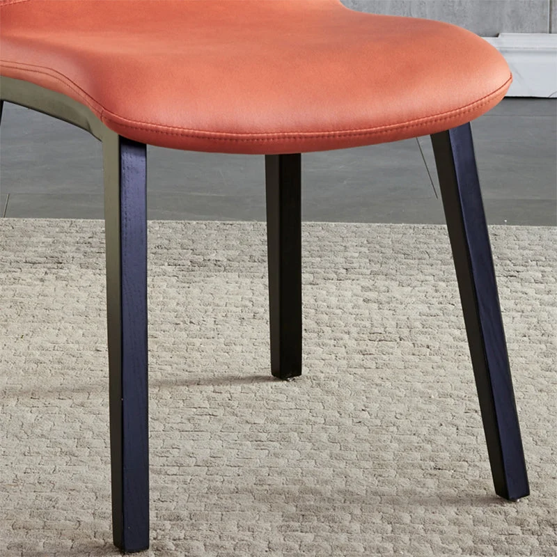 Minimalist Design PU Lederen Dining Chairs Solid Back Chair Wooden Legs Grey