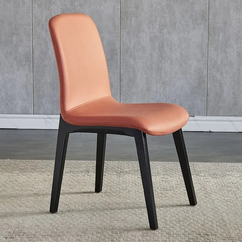 Minimalist Design PU Lederen Dining Chairs Solid Back Chair Wooden Legs Grey