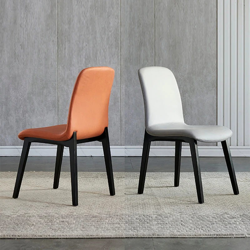 Minimalist Design PU Lederen Dining Chairs Solid Back Chair Wooden Legs Grey