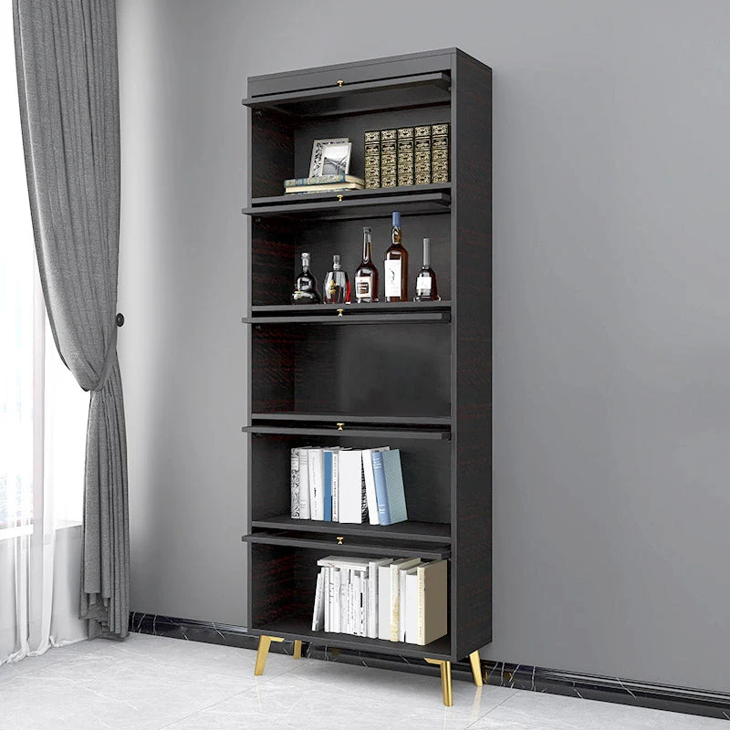 Modern 11.81" W Natuurhout Side Cabinet Glass Doors Black 23