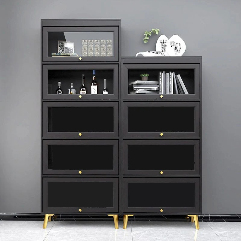Modern 11.81" W Van hout Side Cabinet Glass Doors Black 23