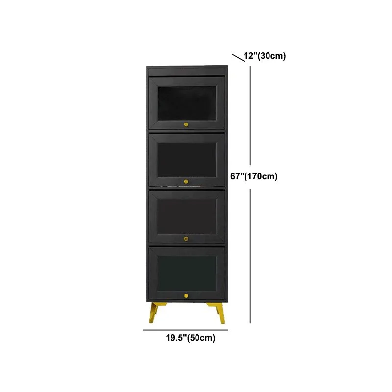 Modern 11.81" W Van hout Side Cabinet Glass Doors Black 23