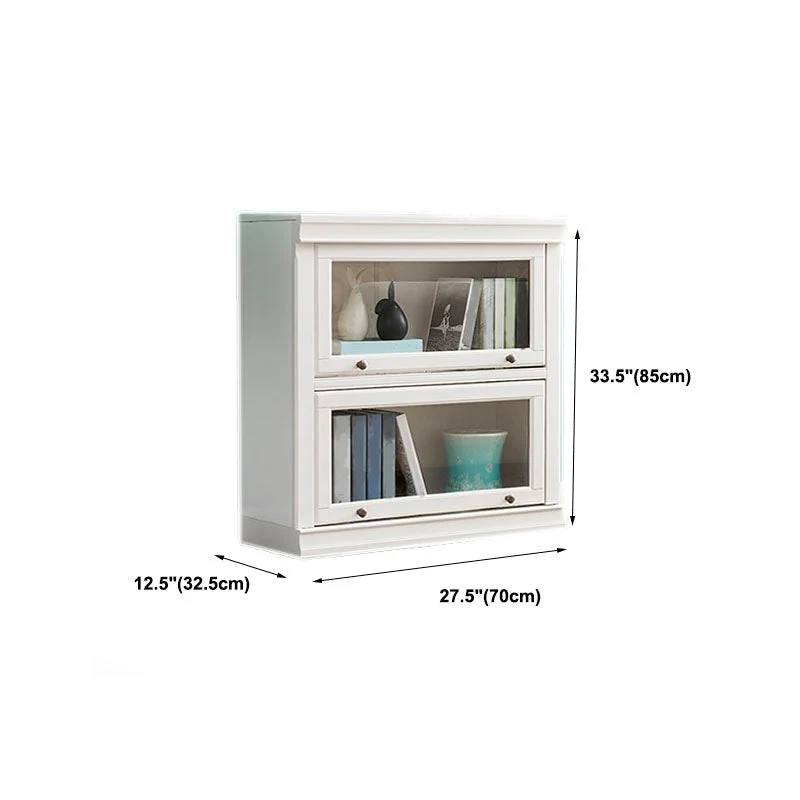 Modern Closed Storage Bookcase 12.5" W White Wooden Bookshelf Glazen Doors 23