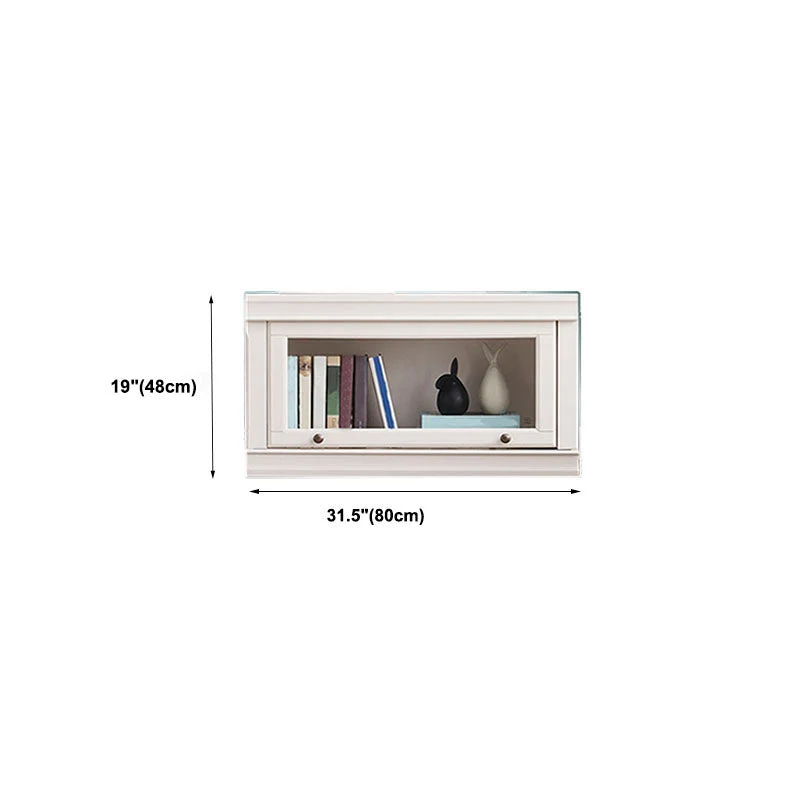 Modern Closed Storage Bookcase 12.5" W White Hout Bookshelf Glass Doors 23