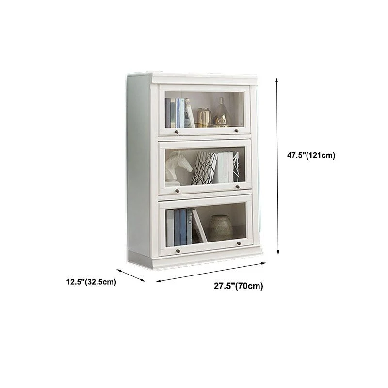 Modern Closed Storage Bookcase 12.5" W White Hout Bookshelf Glass Doors 23