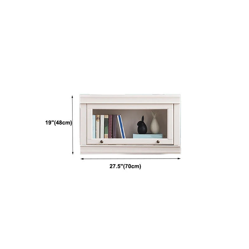 Modern Closed Storage Bookcase 12.5" W White Hout Bookshelf Glass Doors 23