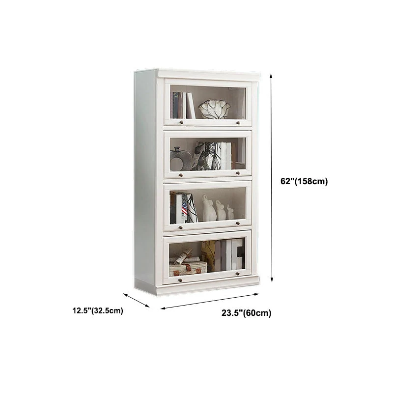 Modern Closed Storage Bookcase 12.5" W White Hout Bookshelf Glass Doors 23