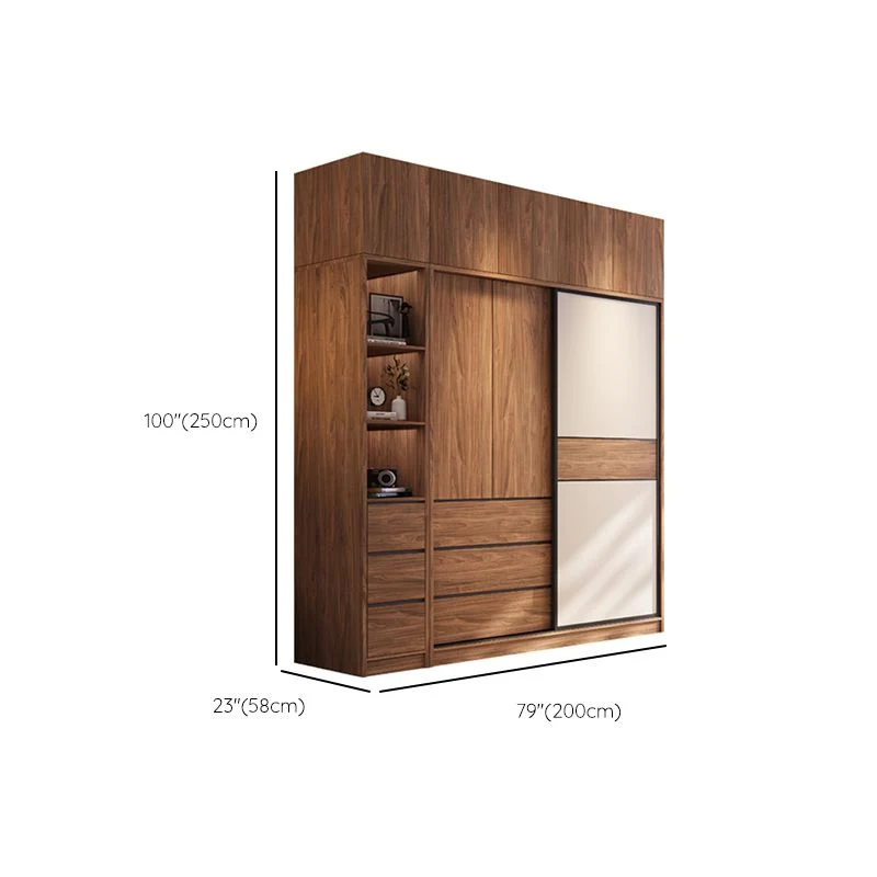 Modern Freestanding Wardrobe Cappuccino Wood Wardrobe Armoire Drawers 47l