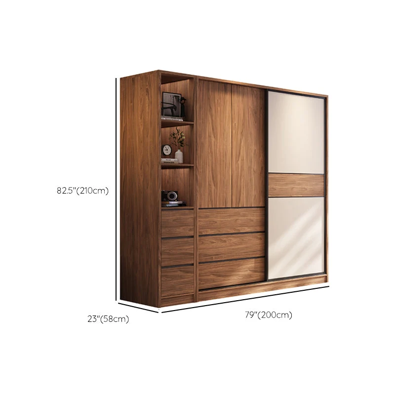 Modern Freestanding Wardrobe Cappuccino Wood Wardrobe Armoire Drawers 47l