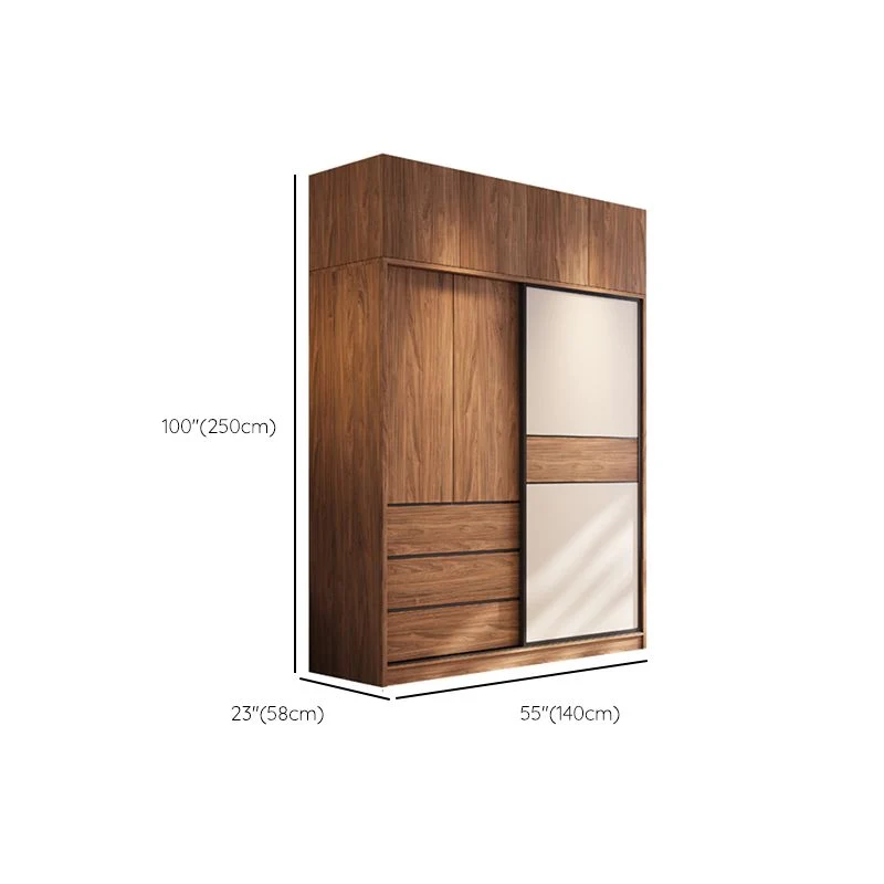 Modern Freestanding Wardrobe Cappuccino Wood Wardrobe Armoire Drawers 47l