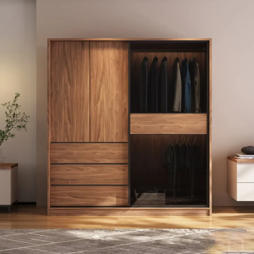 Modern Freestanding Wardrobe Cappuccino Wood Wardrobe Armoire Drawers 47l