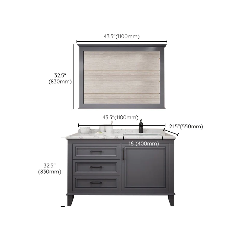 Modern Gray Sink Vanity Freestanding Houtsoort Bathroom Vanity Drawers 23