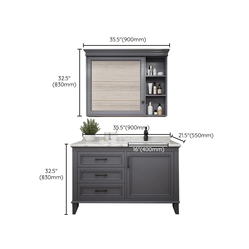 Modern Gray Sink Vanity Freestanding Natuurhout Bathroom Vanity Drawers 23