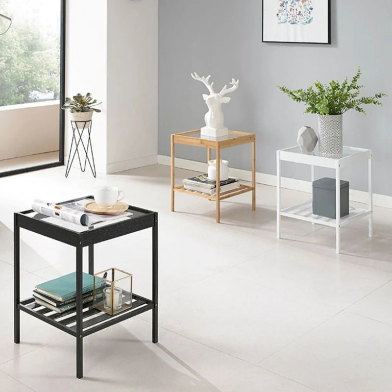 Modern Lower Shelf Nightstand Glazen Top Bedside Cabinet Bedroom 24l
