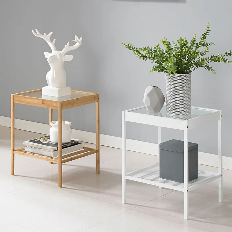Modern Lower Shelf Nightstand Glazen Top Bedside Cabinet Bedroom 24l