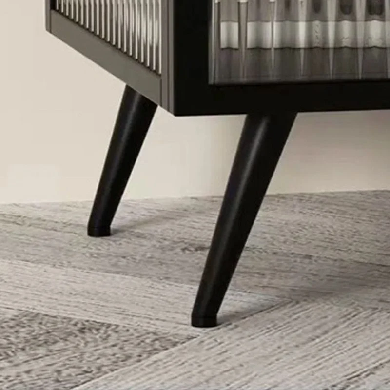 Modern Lower Shelf Nightstand Metalen Bedside Cabinet Glass Door Bedroom Black