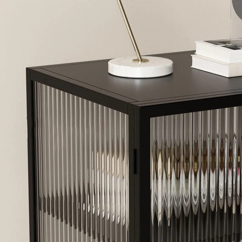 Modern Lower Shelf Nightstand Metalen Bedside Cabinet Glass Door Bedroom Black