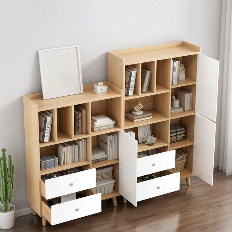 Modern Matte Finish Bookshelf Natuurhout Standard Bookcase Drawer Storage 19
