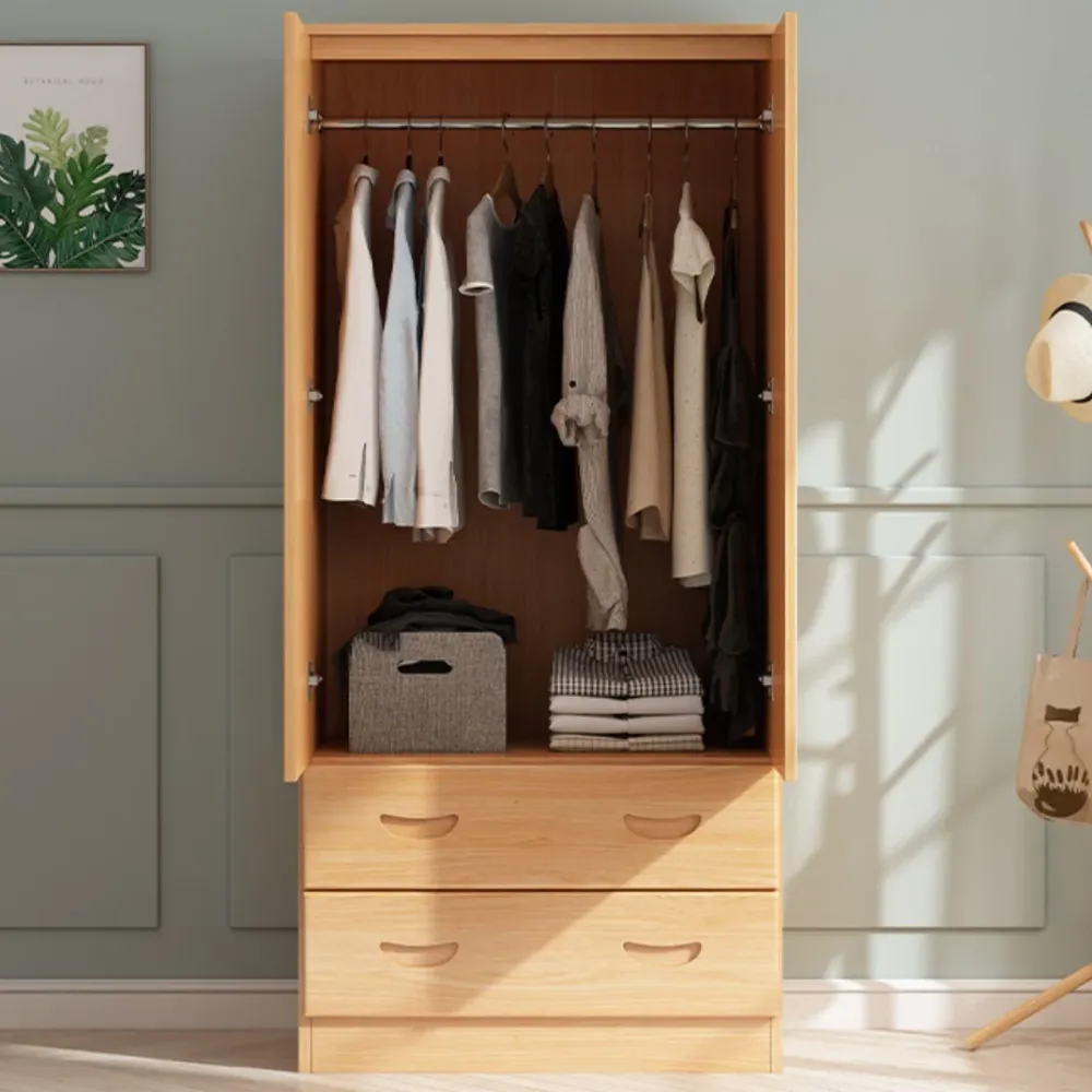 Modern Natural Eenkleurig Wood Wardrobe Freestanding Wardrobe Self Close Drawers 16l