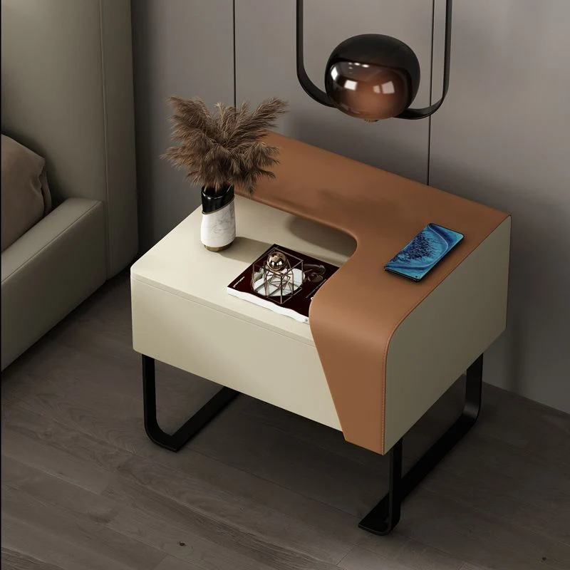 Modern Natuurhout Nightstand 19" Tall Sled Bedside Cabinet Drawer Grey