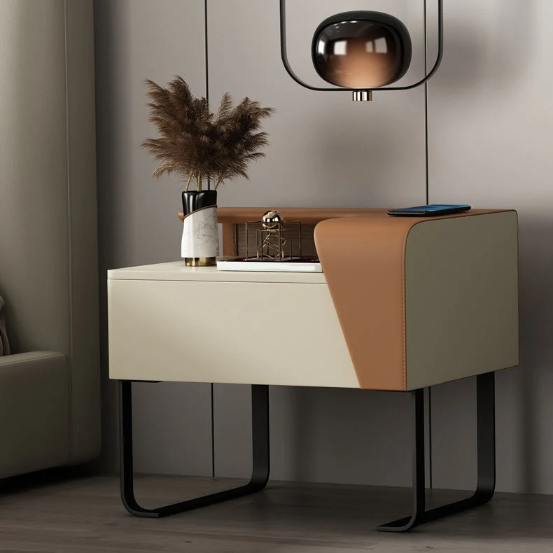 Modern Natuurhout Nightstand 19" Tall Sled Bedside Cabinet Drawer Grey