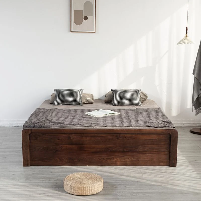 Modern Platform Bed Walnut Solid Wood Regulier Bed Storage
