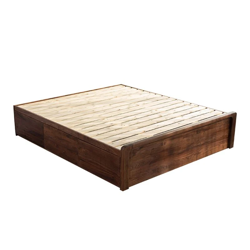 Modern Platform Bed Walnut Solid Wood Regulier Bed Storage