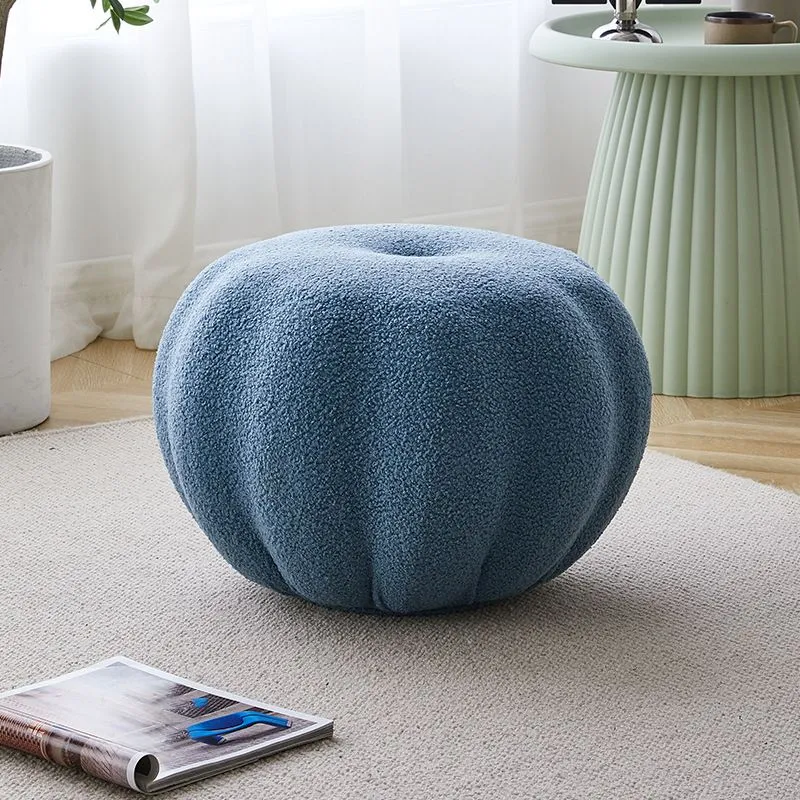 Modern Pouf Ottoman Velvet Upholstered Eenkleurig Color Pumpkin Shape Ottoman