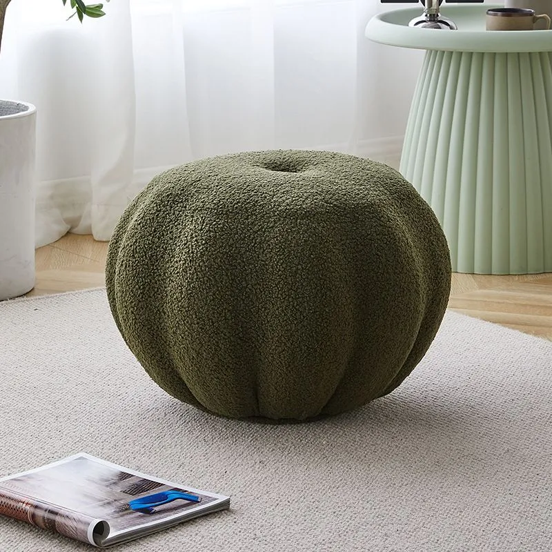 Modern Pouf Ottoman Velvet Upholstered Eenkleurig Color Pumpkin Shape Ottoman