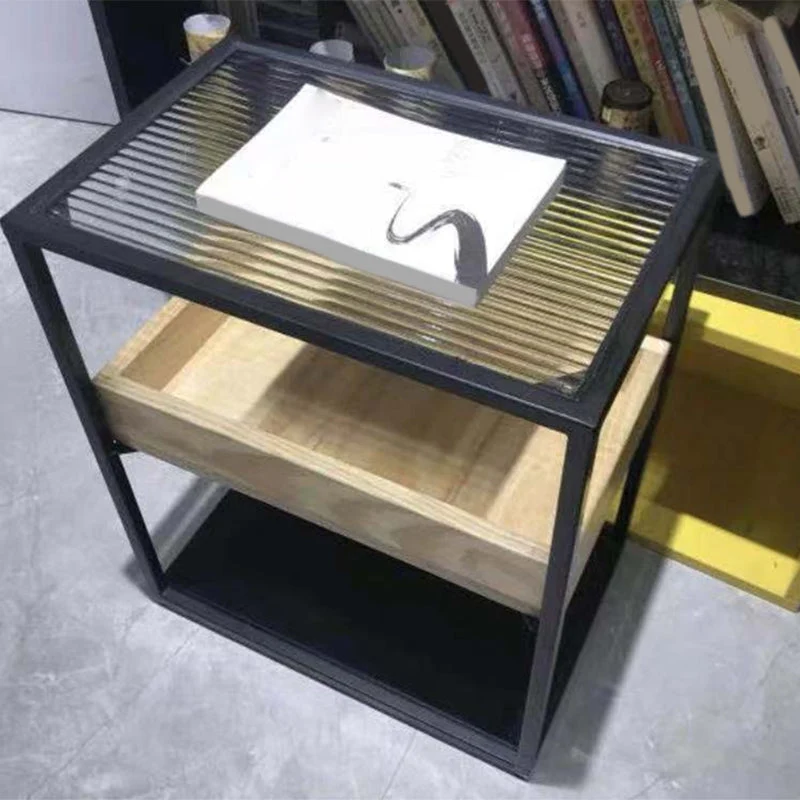 Modern Rectangular Glazen Side Table Metal Frame Table Storage 18l