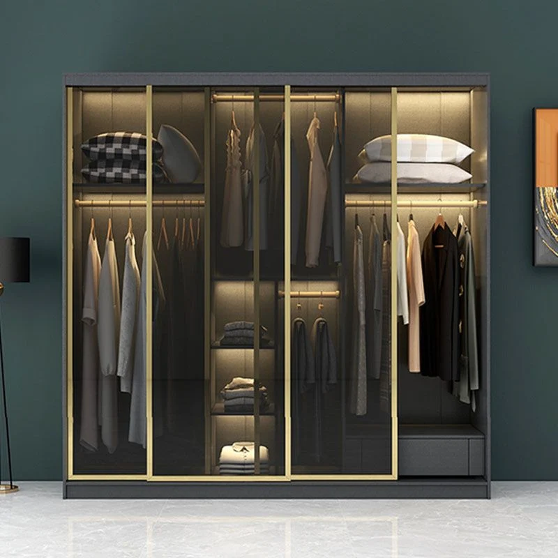 Modern Sliding Door Wardrobe Bedroom Ebbenhout Cabinet Glass Doors 47l