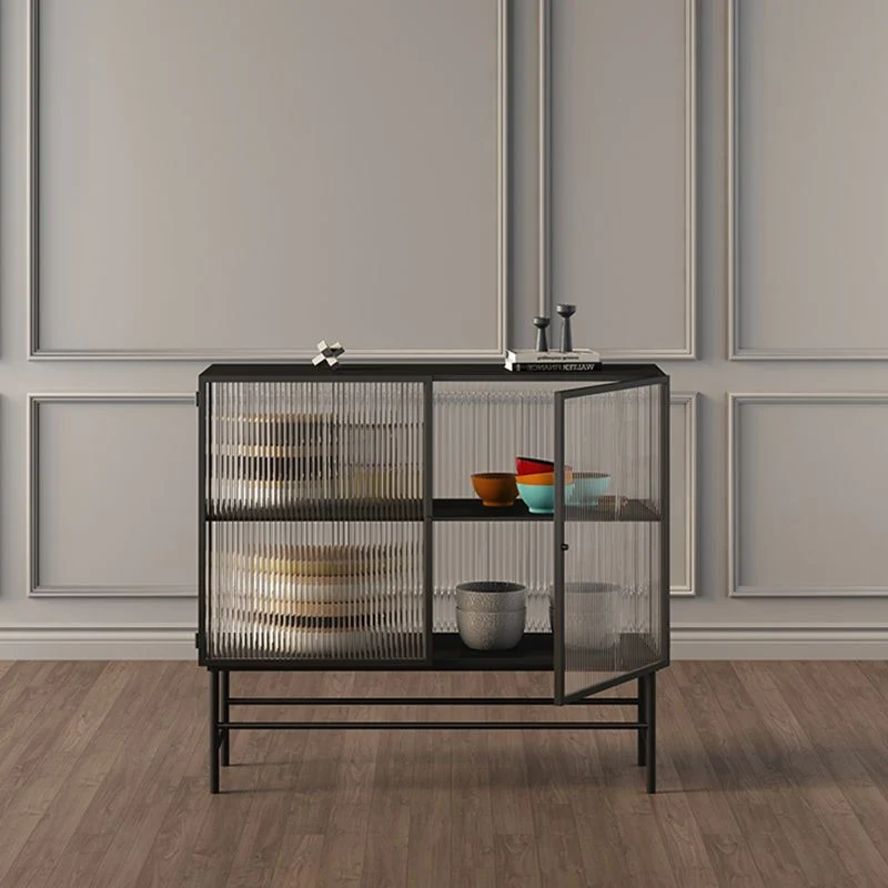 Modern Steel China Cabinet 13.5" W Gebruikelijk Black Storage Cabinet Dining Room 31l