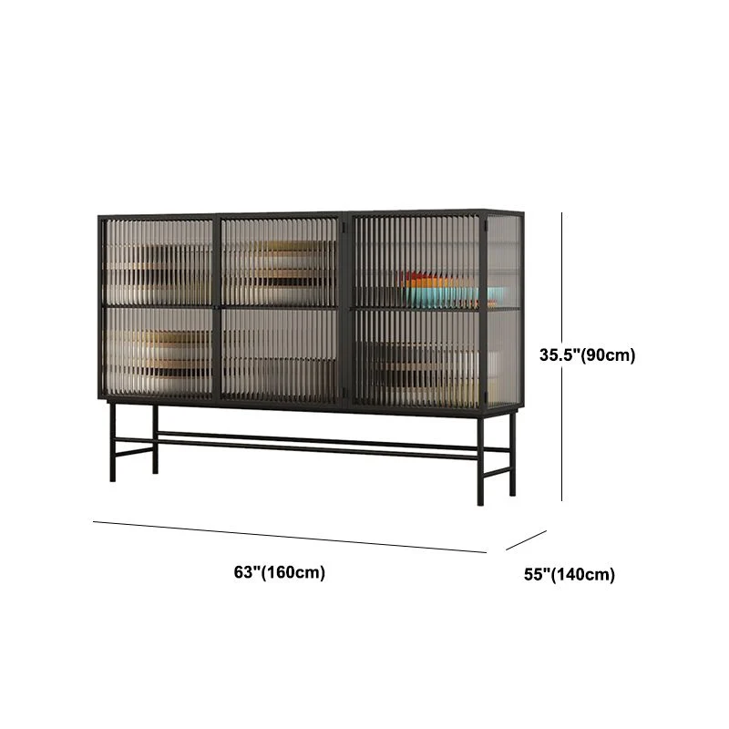 Modern Steel China Cabinet 13.5" W Gebruikelijk Black Storage Cabinet Dining Room 31l