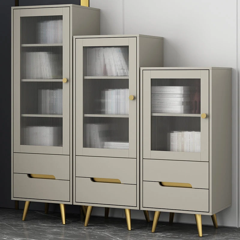 Modern Storage Cabinet Faux Wood Display Cabinet Glaswerk Doors and 2 Drawer Bedroom 18l