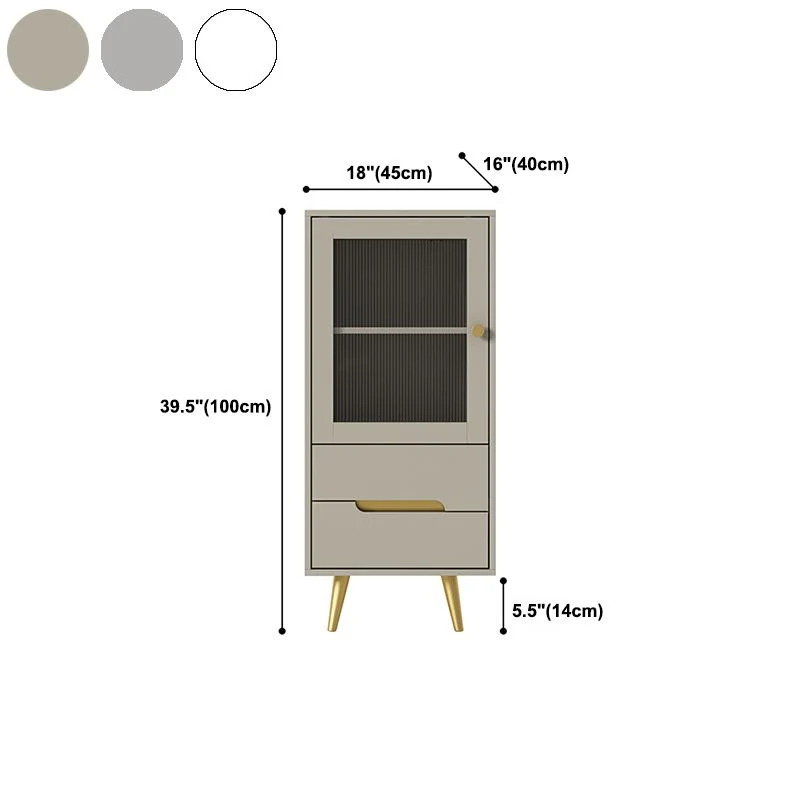 Modern Storage Cabinet Faux Wood Display Cabinet Glaswerk Doors and 2 Drawer Bedroom 18l