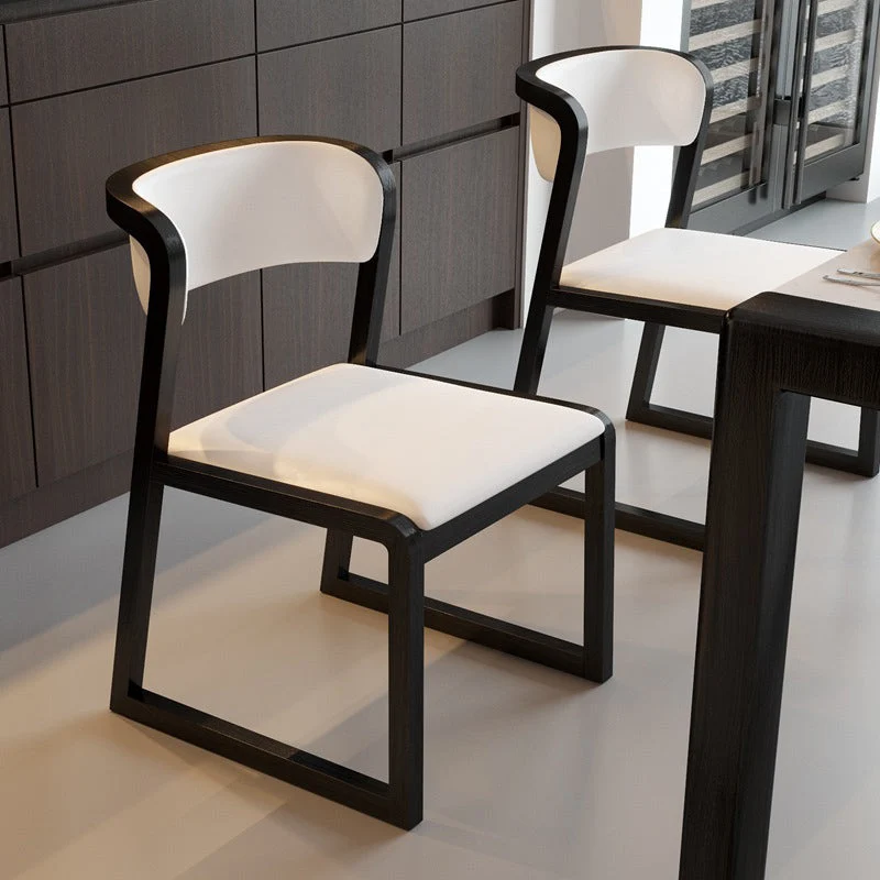Modern Style Faux Lederen Chair Open Back Side Chairs Wood Legs Kitchen Black