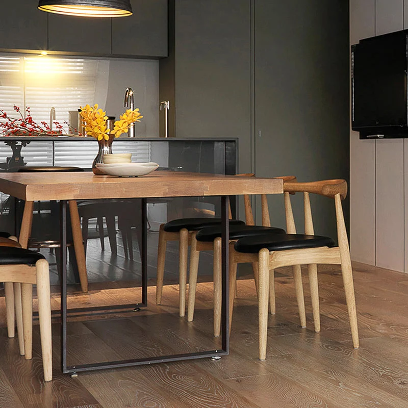 Modern Style Fixed Solid Wood Dining Room Table 2 Black Metaal Legs Kitchen Set 47