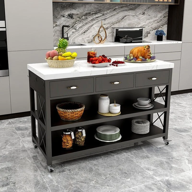 Modern Style Marble Kitchen Trolley Stationary Van metaal Kitchen Trolley Dining Room 24l