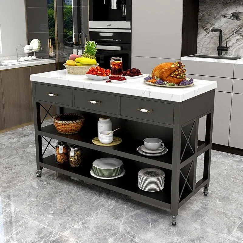 Modern Style Marble Kitchen Trolley Stationary Van metaal Kitchen Trolley Dining Room 24l