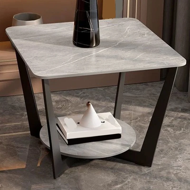 Modern Style Metal Ijzer Black Base Slab Top Storage Rack Round Side Table 19