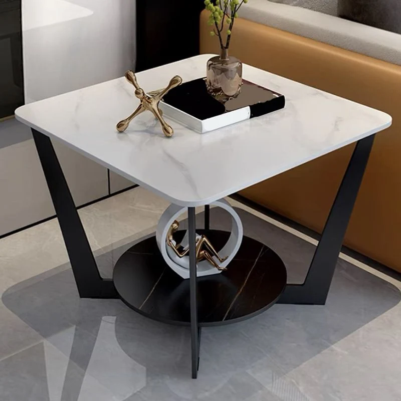Modern Style Metal Ijzer Black Base Slab Top Storage Rack Round Side Table 19