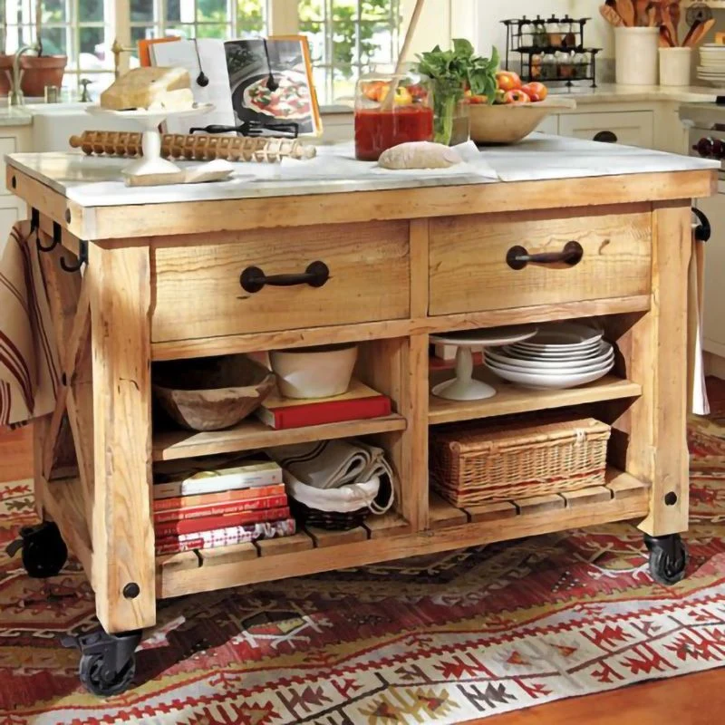 Modern Style Rectangular Kitchen Island Cart Uni Wood Base 31l