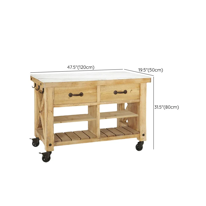 Modern Style Rectangular Kitchen Island Cart Uni Wood Base 31l
