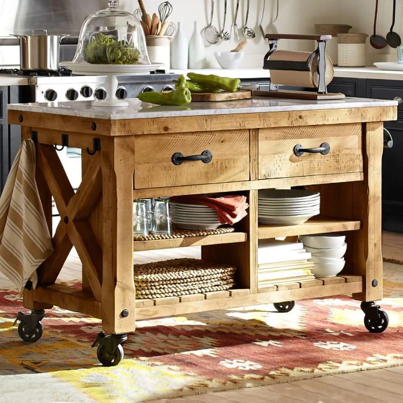 Modern Style Rectangular Kitchen Island Cart Uni Wood Base 31l