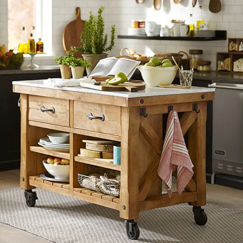 Modern Style Rectangular Kitchen Island Cart Uni Wood Base 31l